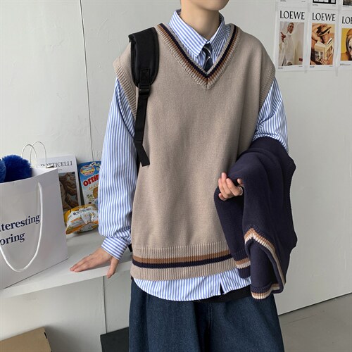 秋冬港风加厚针织衫V领毛衣马甲背心JKDK学院风制服男女W09/P55,男装针织衫/毛衣,钱塘713