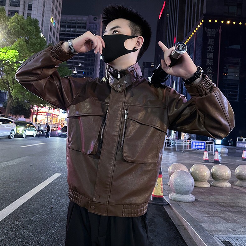 男士皮衣外套2025秋季新款设计感立领皮夹克外套P8808-P128,男装夹克,电商A368