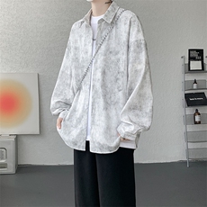 衬衫男秋季新款港风宽松大码扎染肌理感长袖衬衣CS7012-P38，男装衬衫，星座214-3