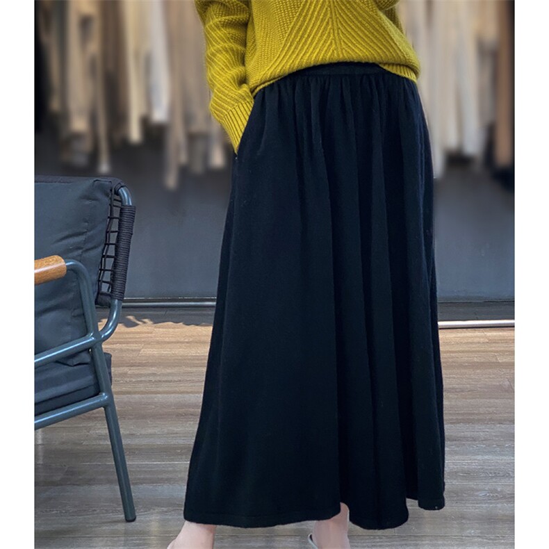 时尚百搭女士秋冬羊毛半身裙高腰显瘦A字裙舒适保暖长裙，女装半身裙，暖思雅