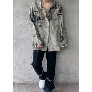 春秋季水洗扎染破坏牛仔衣夹克扎染宽松做旧男女外套 JK12图片