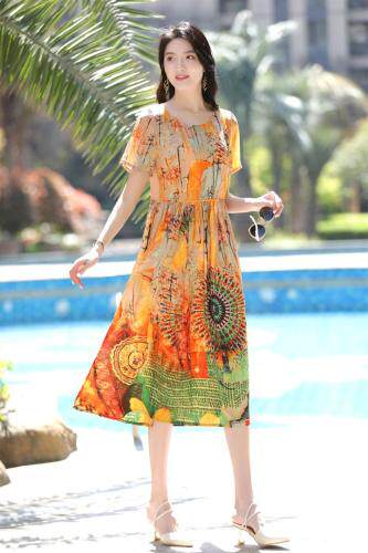 现货真丝绉连衣裙，女装连衣裙，欧雅斯丹·尔