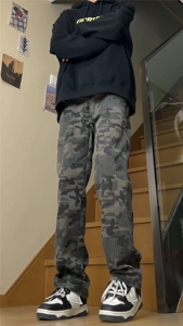 美式街头嘻哈工装裤高街潮牌复古迷彩牛仔裤宽松直筒长裤GJ229P45图片