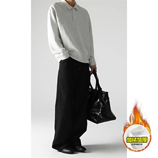 抖音得物高品质美式高街重磅曼巴棉结构螺纹拼接翻领卫衣长袖T恤，男装T恤，电商A486-1