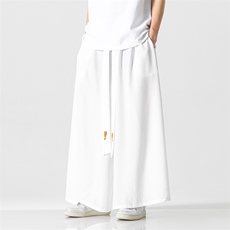 夏季风宋制改良汉服绣花长裤古风冰丝阔腿裤情侣潮K332/P85，男装民族服装，钱塘713