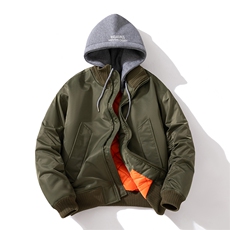 现货2色秋冬带帽可拆卸针织立领飞行服外套棉服夹克，男装棉衣，电商A105