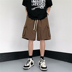 潮流ins日系复古毛边工装短裤男夏季宽松棕色五分裤子街头D6822，男装休闲裤，星座1116A-1（原606A）