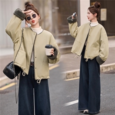 现货韩版2025时尚设计感圆领单排扣宽松百搭羊羔毛外套女潮，女装短外套，仟媚宠