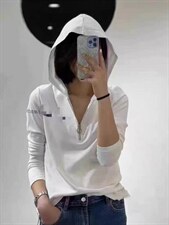 新款拉链戴帽衬衫，女装衬衫，淳沐