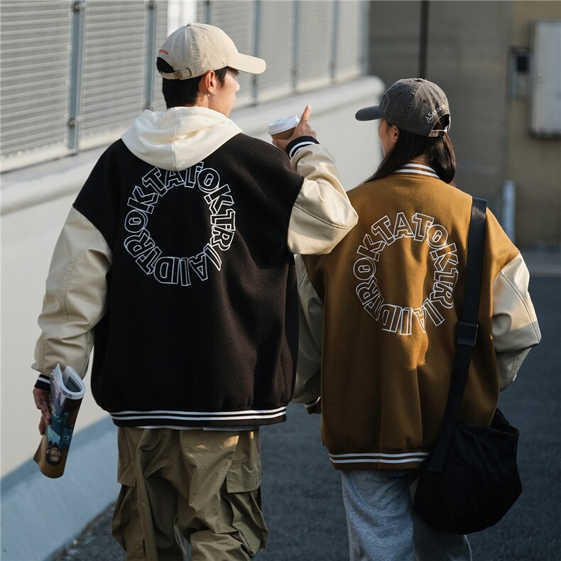 主推情侣装秋拼接毛巾绣棒球服呢料夹克外套潮G1016P108女类,男装夹克,电商A339