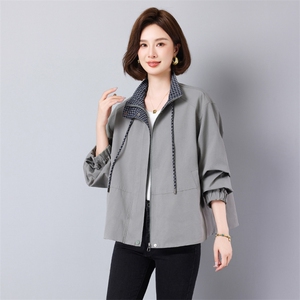 2026春新款风衣外套休闲宽松大码女装短款外套拉链款，女装风衣，秋牧寒烟