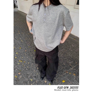 亨利领针织短袖男款高级感老钱风重磅正肩t恤cleanfit半截袖 TS01图片