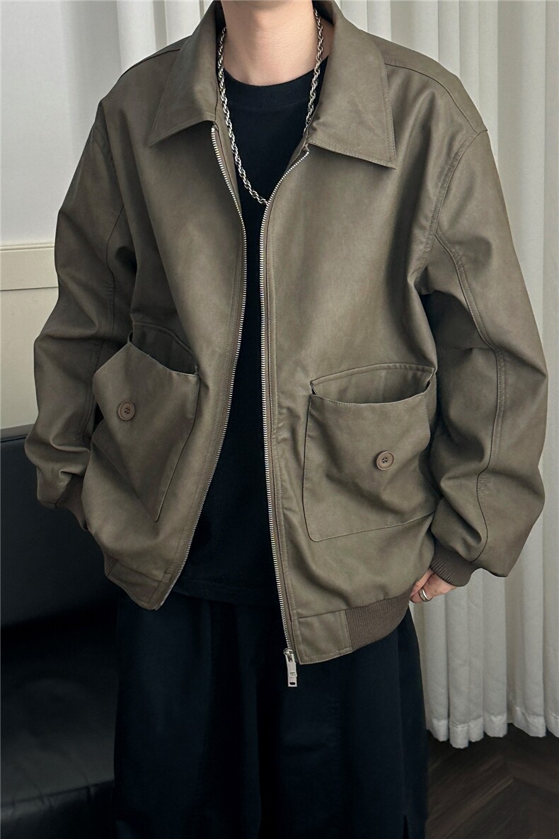 主推现货PU皮夹克外套宽松皮衣A351-AP2401-P110,男装夹克,电商A351