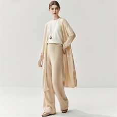 垂感挺括~baby山羊绒针织休闲裤女高腰阔腿裤中缝宽松秋冬直筒裤，女装休闲裤，绒创羊绒