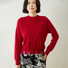时尚优雅女士35%羊绒衫元宝针法式圆领设计显瘦百搭毛衣，女装羊绒衫，迎冬羊绒