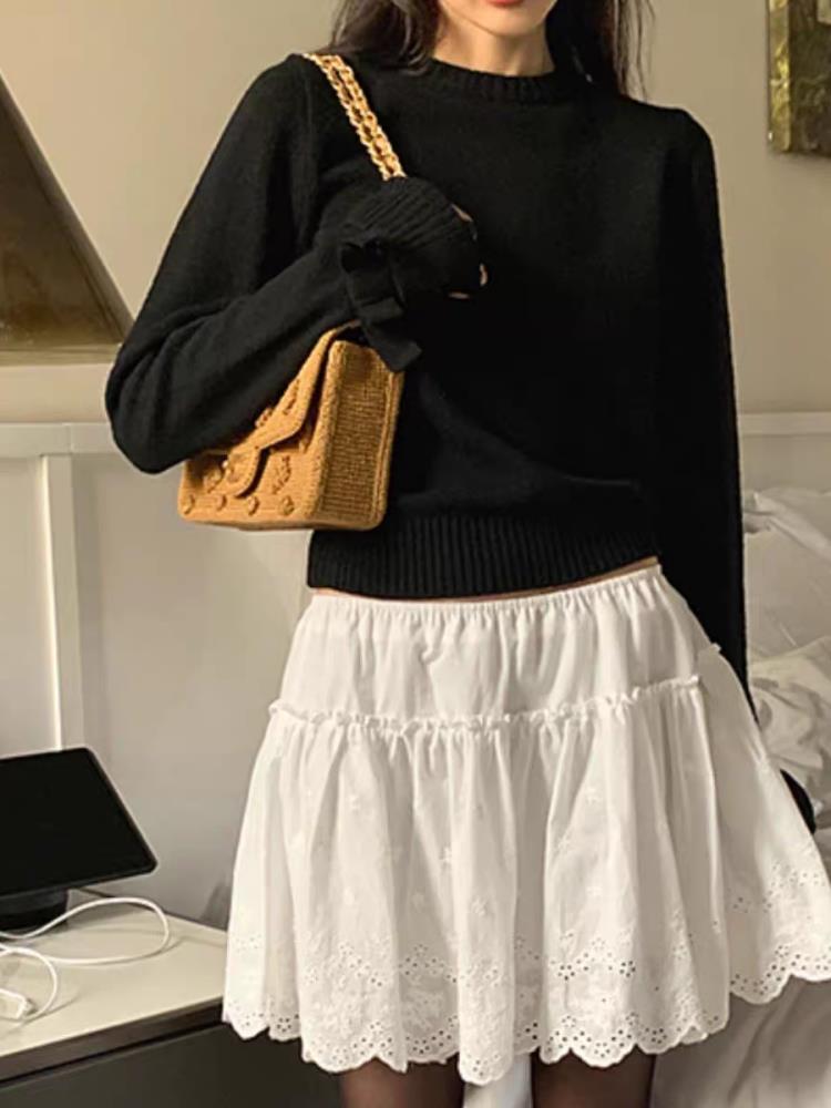 时尚百搭蝴蝶结圆领女士羊毛衫羊毛显瘦修身保暖毛衣,女装羊毛衫,旭驰羊绒