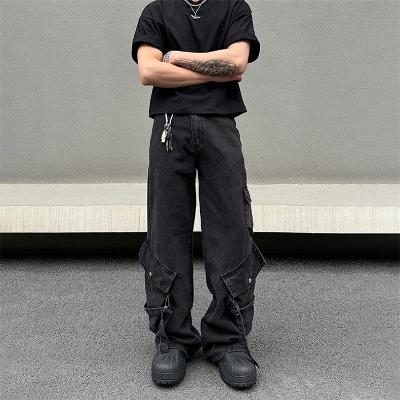美式高街cleanfit黑色大口袋工装牛仔裤男直筒宽松vib,男装牛仔裤,星座218-1（原230）