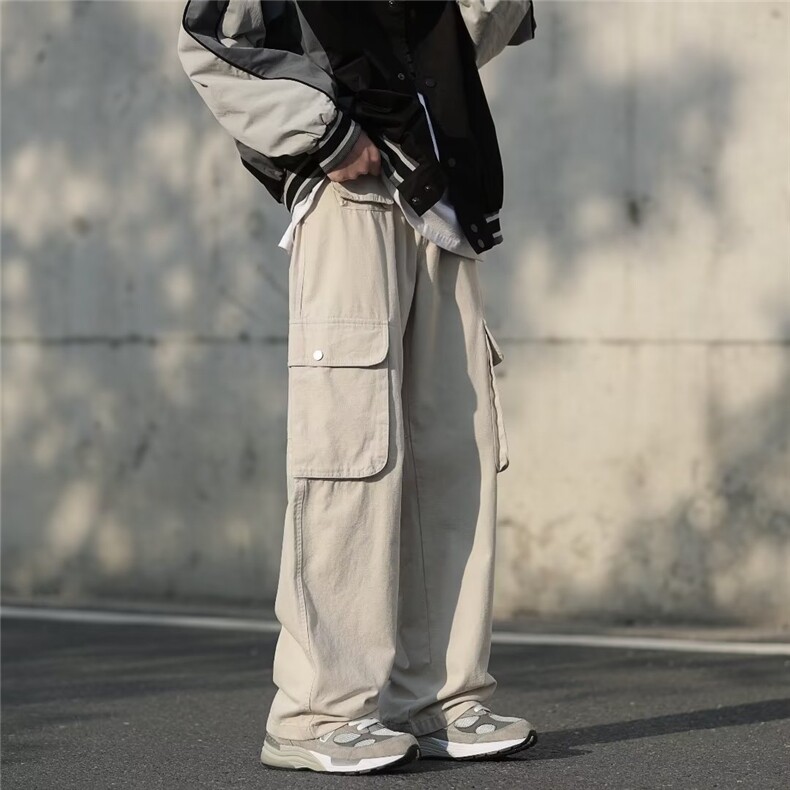 工装裤男秋季新款潮牌宽松阔腿休闲裤高街口袋直筒裤子K4518-P46,男装休闲裤,星座412-3