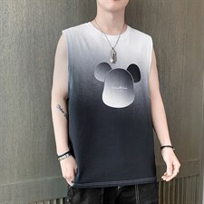 2022夏季时尚男士潮流拼色小熊可爱图案无袖T恤TC1105-P25，男装T恤，星座717