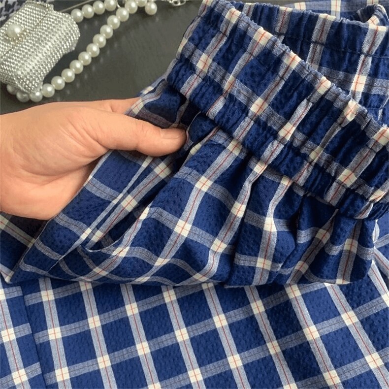 美式高街潮牌男女泡泡格子休闲裤直筒宽松慵懒显瘦阔腿休闲长裤子,男装休闲裤,电商A486