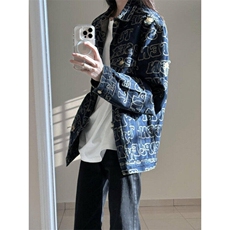 水洗满花字母复古牛仔夹克男美式高街痞帅外套情侣上衣LC6088-p75，男装工装外套，星座1008