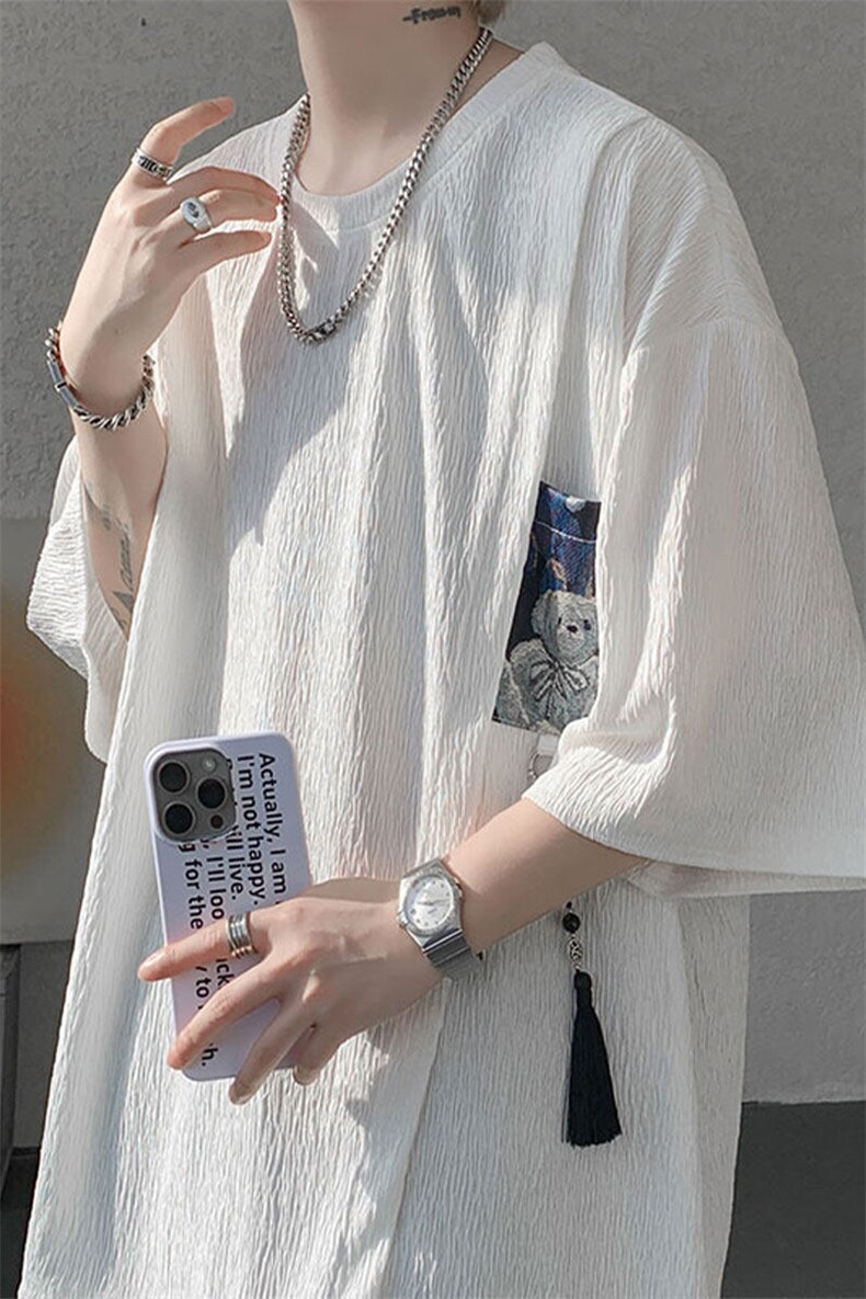 T10121-特批30控58百搭小熊吊坠冰丝短袖T恤夏季新款高品质大码,男装T恤,电商A059