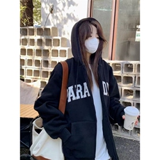 重磅秋冬季美式潮小众慵懒风甜美学院韩版拉链连帽卫衣外套女，女装短外套，星座506A
