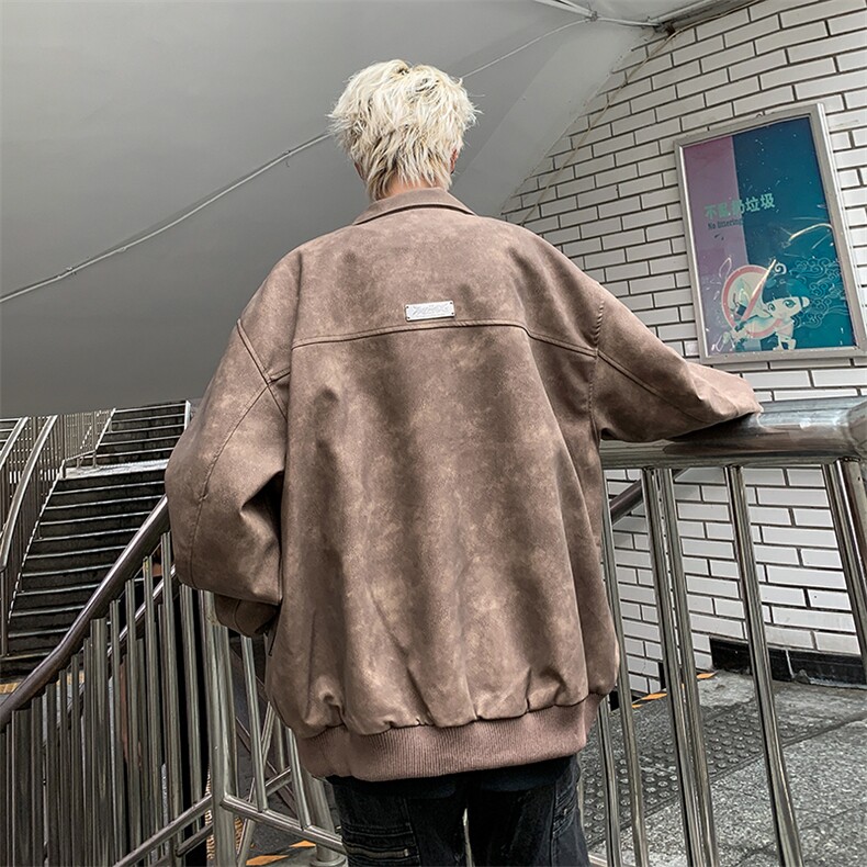 美式复古机车风夹克男士秋冬季2024新款潮牌棕色麂皮绒宽松外套潮,男装夹克,星座410-7