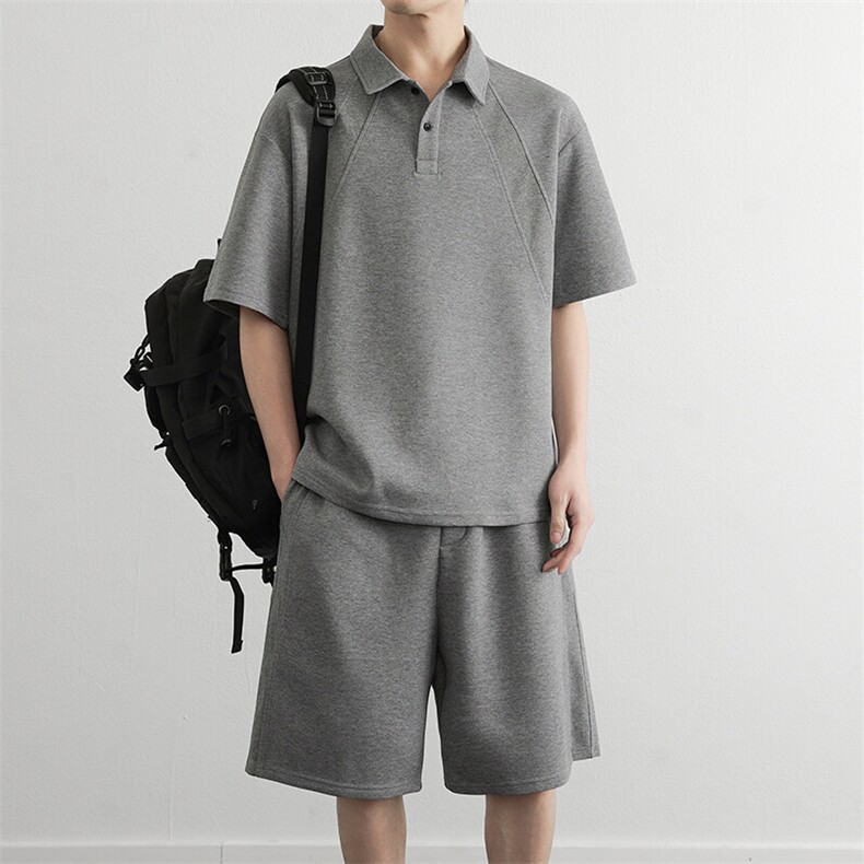 直播两件套男夏季潮流休闲运动翻领Polo＋五分短裤,男装休闲套装,星座914