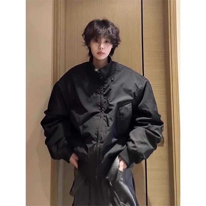 现货26春装美拉德立领飞行夹克纯色复古廓形高街棒球服外套,男装夹克,电商A486-1