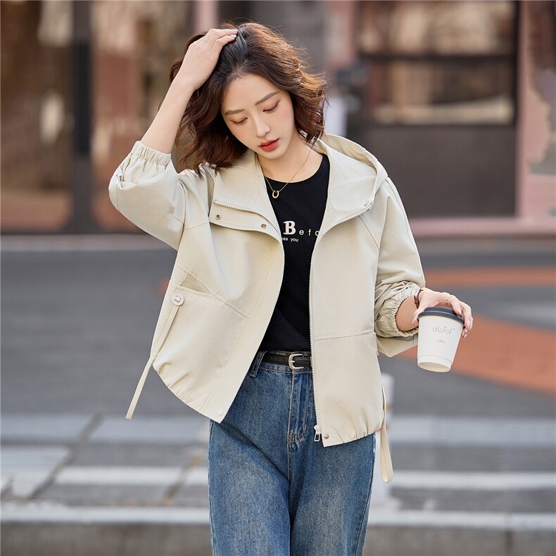 小个子短外套女2026年春季拉链25-29周岁连帽短款风衣上衣,女装短外套,悦祺