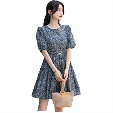 【现货】碎花纯棉小个子连衣裙高腰显瘦a字裙2024年夏季新款，女装连衣裙，美沁