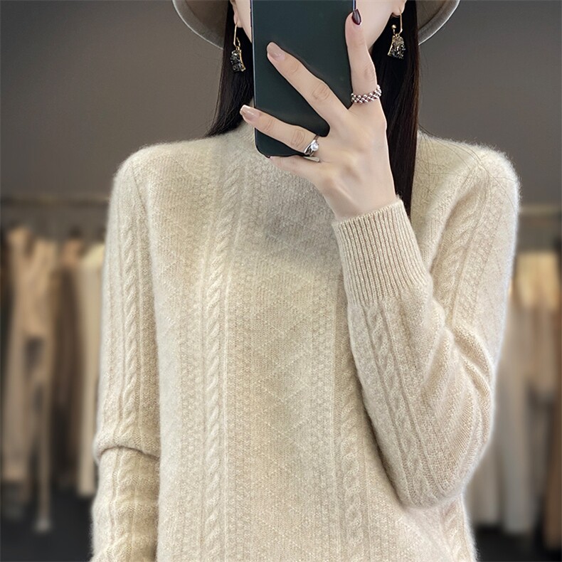 半高领毛衣女套头秋冬季2024年新款女装韩版宽松外穿加厚,针织衫/毛衣,皓宇羊绒