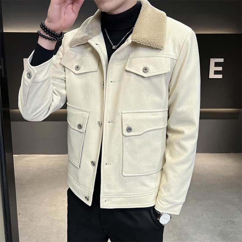 2022灯芯绒羊羔毛外套男秋冬季棉服加绒加厚毛领工装羊羔绒棉衣，男装棉衣，电商B248