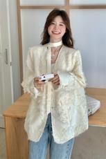 有货2026春米白色飘带毛毛西装外套2C317A-8507-P140-K228，女装西装，2C317A