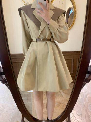 独屿2021春收腰风衣外套针织披肩可拆卸，女装风衣，独屿