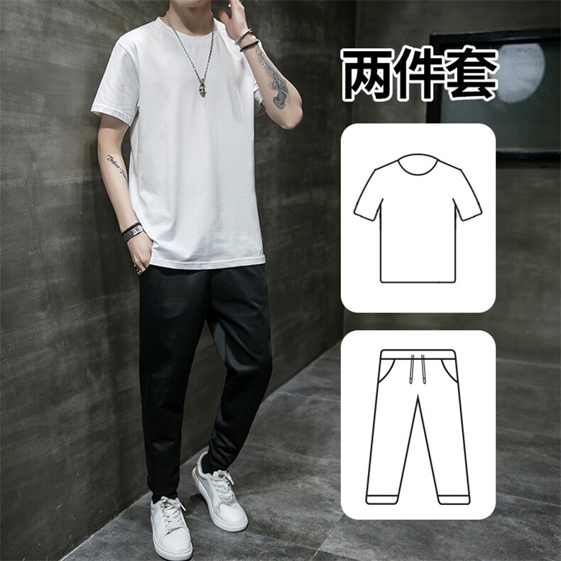 2021夏季新款短袖两件套装休闲男潮流T恤九分裤男A438-TZ01-P30,男装休闲套装,电商A438
