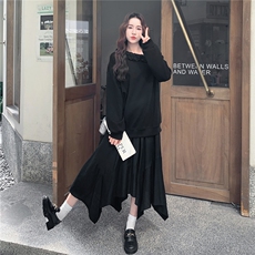 秋装木耳边设计露肩上衣+不规则半身裙两件2C050-1279-P165-K258，女装套装/套裙，2C050