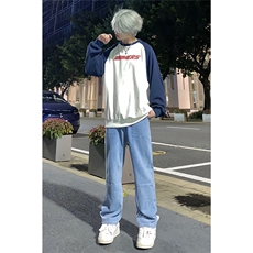 牛仔裤男秋季复古宽松直筒裤子水洗阔腿休闲长裤A080-9291-P35，男装牛仔裤，电商A080