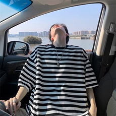 C534P38夏装青年男生条纹休闲宽松T恤短袖夏装男生日系韩版男装，男装T恤，星座512-6