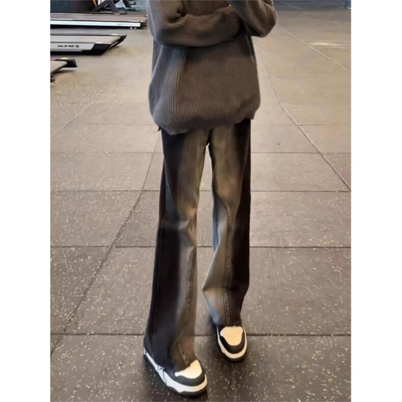 美式高街vibe裤子男款潮牌痞帅炸街撞色拼接微喇牛仔裤修身直筒裤图片