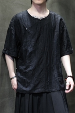 2025夏新款风男汉服盘扣新中式唐装天丝透气竹叶衬衫C131-P75，男装衬衫，电商B277(原6028)