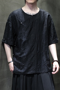 2025夏新款风男汉服盘扣新中式唐装天丝透气竹叶衬衫C131-P75图片