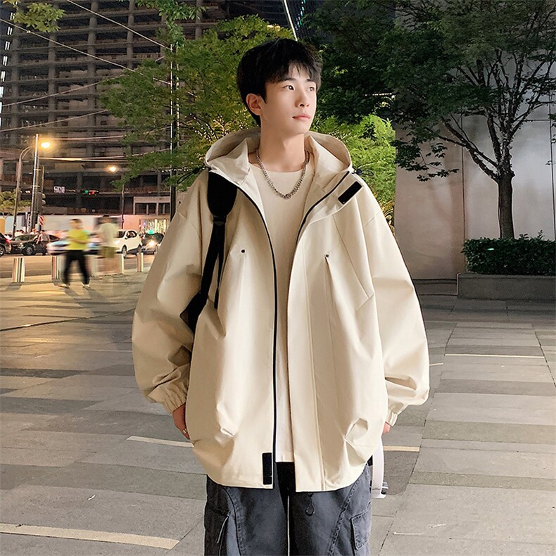 JK745P78港风二开宽松冲锋衣工装夹克百搭落肩简约上衣外套,男装夹克,星座1204-3