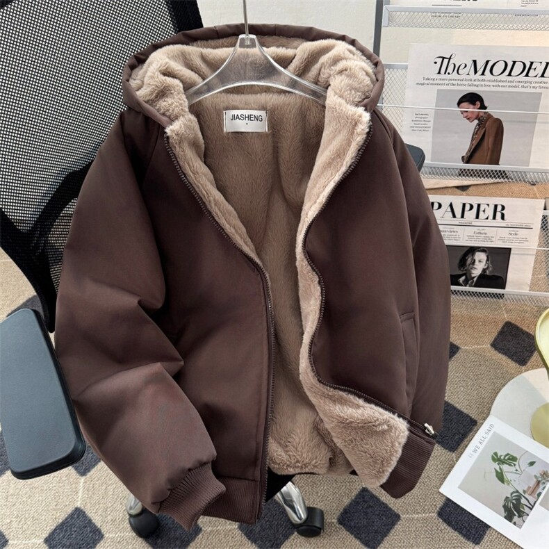 冬季羊羔绒立领拉链棉衣男cleanfit重磅帆布水洗棉服夹克,男装夹克,星座506A