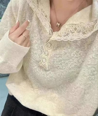 2025新款精纺羊毛蕾丝半开领帽衫打底衫，女装针织衫/毛衣，百纯羊绒