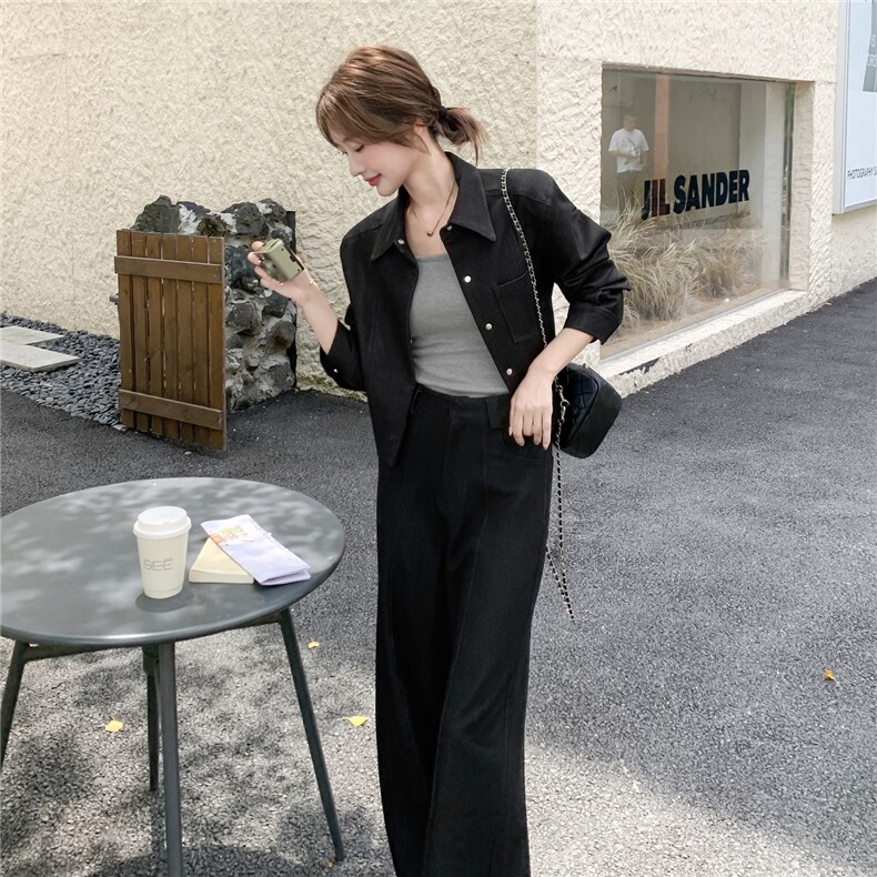 减龄气质时尚翻领上衣休闲裤套装女春秋ootd巨好看大方得体两件套图片