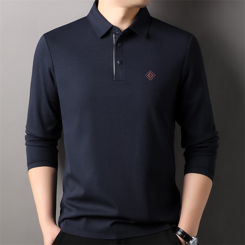 F83068莫代尔含羊毛拉链门襟翻领长袖POLO磨毛保暖刺绣LOGO,男装Polo衫,钱塘207-1