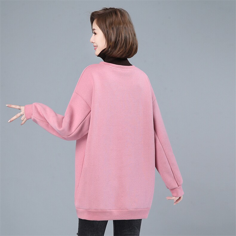 2021年冬季新款加绒加厚卫衣女中长款春秋高领上衣服女打底衫棉,女装卫衣/绒衫,简韵佳