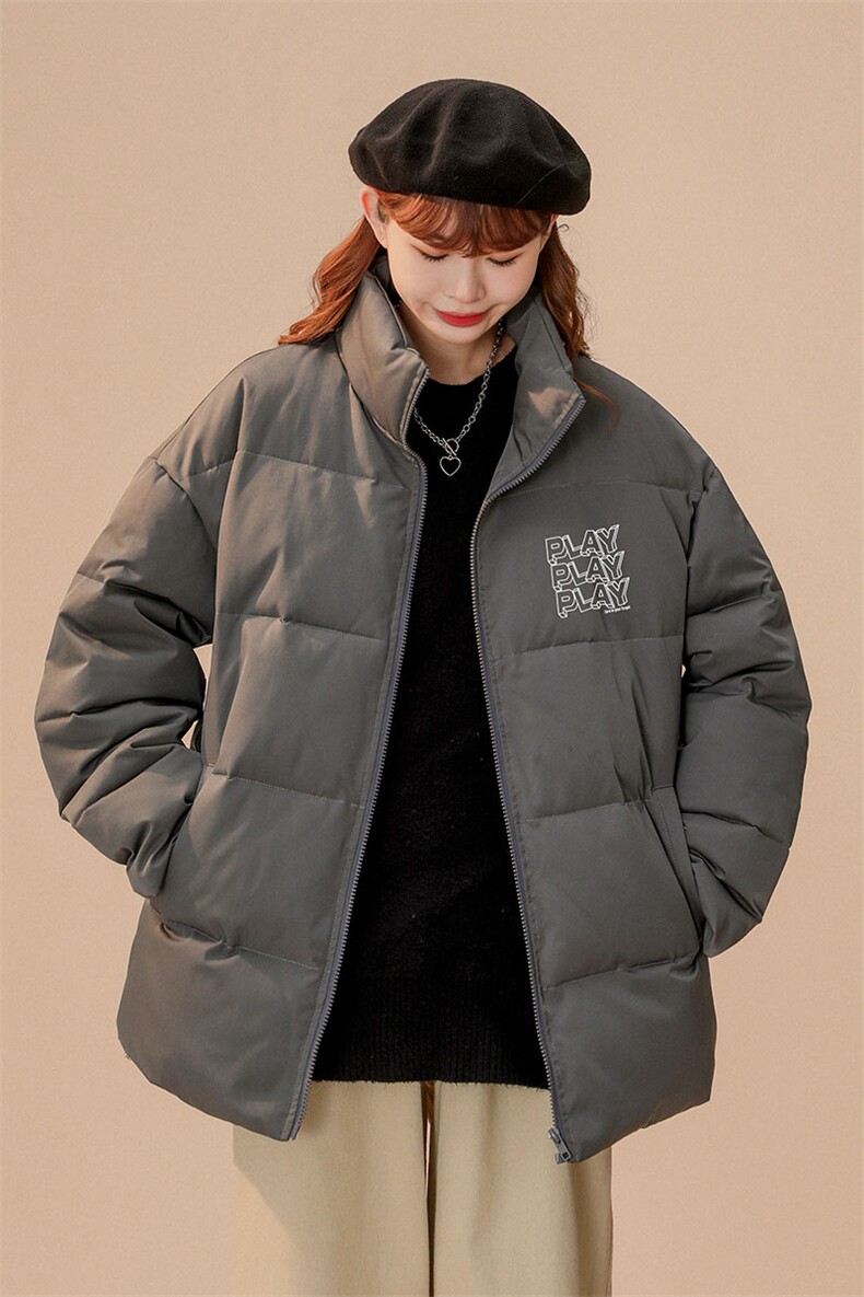 中性22冬季新款简约字母印花面包服立领加绒加厚棉服外套MY51P65,男装棉衣,A247A